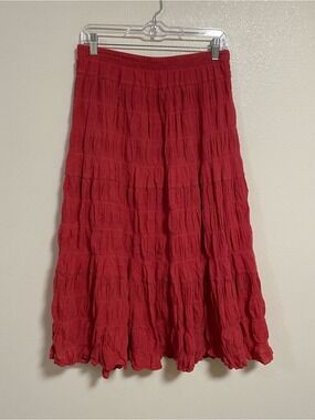 Max Studio Skirt Women’s Size Large Red Gauzy Crinkle Modi Skirt Cottagecore
